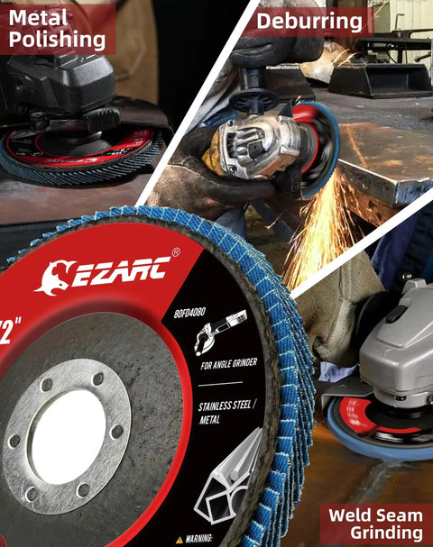High Density Zirconia Flap Disc 40 Grit 4.5 In X 7/8 In Type 29 Jumbo Sanding Discs in use for metal polishing and grinding