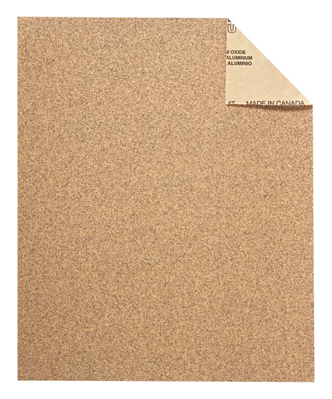 Front view of 220 Grit Sandpaper 9x11 In 5 Sheets Aluminum Oxide General Purpose showing one sheet with texture detail.