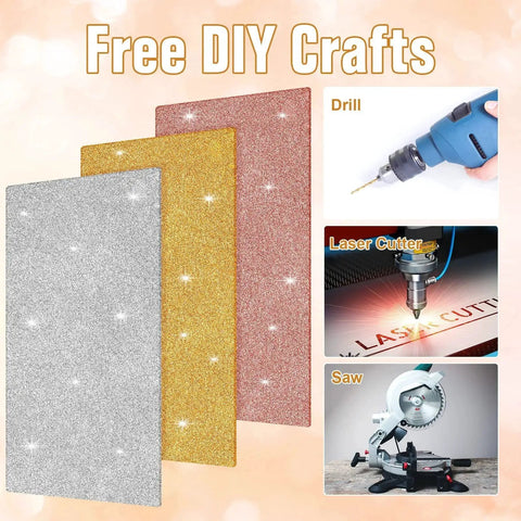Glitter Acrylic Sheets Set For DIY Crafts And Laser Cutting, 3 Pieces, 1/10 Inch Thick, 2.5mm Cast Acrylic, colorful glitter finish