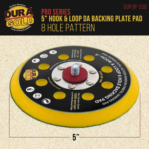 5 Inch Hook And Loop Dual Action DA Backing Plate Pad With 8 Hole Dustless Pattern and low profile edge