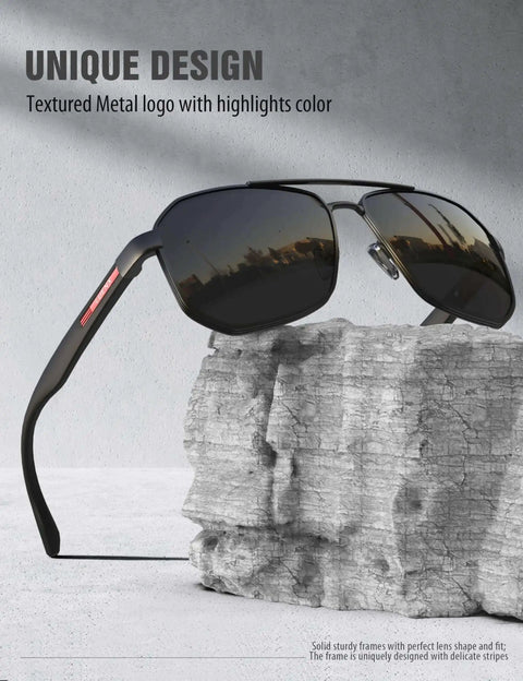 Side view of Polarized Aviator Sunglasses For Men With Square Frame And UV 400 Protection 61mm Black Lenses For Driving And Outdoor Use