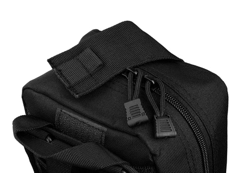 Close-up of black MOLLE pouch zippers for Premium IFAK Trauma Kit Gear Up With A Fully Stocked MOLLE Pouch For Gunshot Bleeding And Major Wound Care