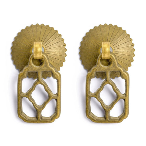 Flower Box Brass Cabinet Pulls Set of 2, 2.1 Inch Length Brass Hardware Handles For Cabinets And Furniture, Architectural Interior Design Hardware With Radial Washer Accessories For Easy Installation.