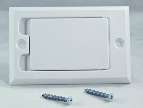 Hayden central vacuum wall inlet, white square door, 1700-01 vac hose outlet, two mounting screws