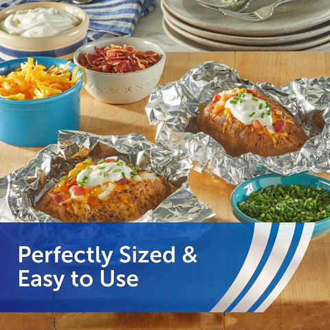 Baked potatoes in No Fuss Pre Cut Pop Up Aluminum Foil Sheets 14 By 10.25 Inches Each Pack Of 5 50 Sheets Per Box 250 Total