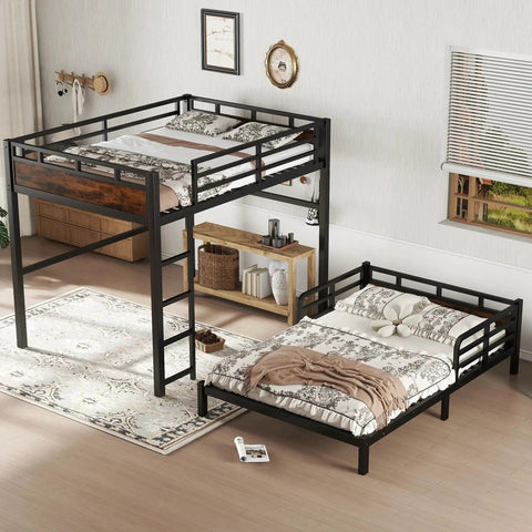 Heavy Duty Full Over Full Bunk Bed With Headboard And Full Length Guardrails Convertible Metal Bunk Bed That Turns Into Loft Bed