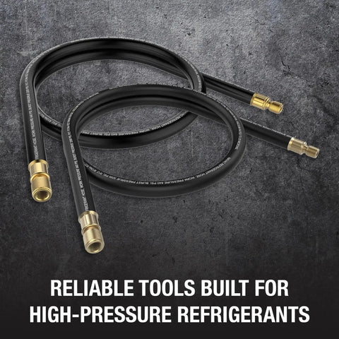 High Flow Refrigerant Hose for HVAC One Half Inch to One Quarter Inch Fittings Six Feet Long One Half Inch Inner Diameter