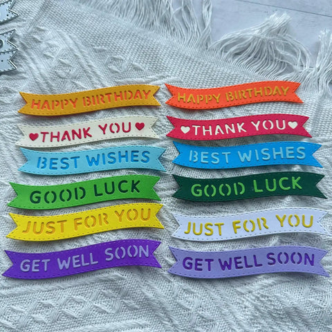 Banner Sentiment Scrapbooking Die Cuts Set With Layered Stitching Frame Dies For Card Making And Paper Crafts, colorful phrases.