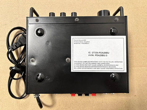 Top view of Beast 200W Peak Dual Channel Bluetooth Stereo Amplifier with visible RCA USB SD MIC inputs and power cable.