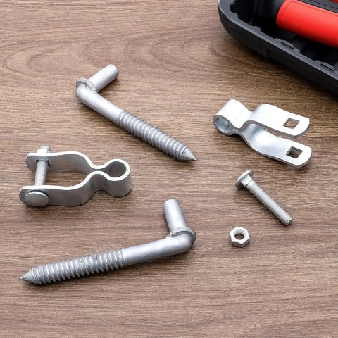 Heavy Duty Farm Gate Hinge Kit With Galvanized Steel Rustproof Hinges And Five Eighth Inch Pins for wood and metal gates.