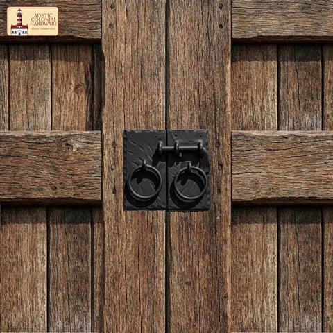 Colonial Style Iron Gate Latch Black Flip Latch Heavy Duty Cast Iron Drop Latch on wooden barn door