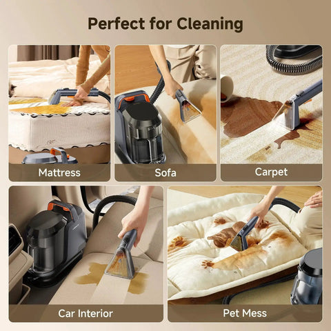 Portable Carpet And Upholstery Deep Cleaner With 18Kpa Suction For Cars Pets Rugs And Couches, 2 In 1 Water Tank in use