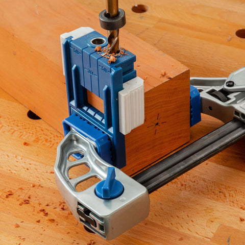 One Half Inch Doweling Jig Kit With Drill Bit And Stop Collar For Rock Solid Joints End Or Edge Reference Stops on wood