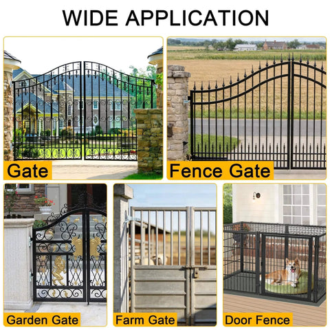 Various gate types showcasing the use of Set Of 4 Heavy Duty Wall Mount Gate Hinges With 8 Screws Galvanized Steel Rust Proof For Chain Link Fence Or Barn Doors.