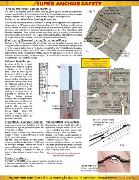 Image of Stainless Steel Roof Anchor Kit for Fall Protection with Dacromet D Rings, 20 gauge shown in installation guide.
