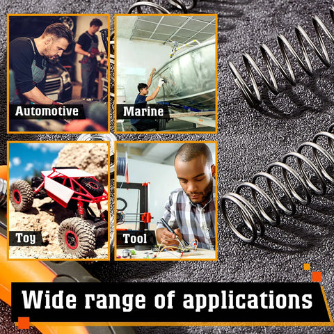 Six stainless steel extension springs, 1/2 in x 1-1/2 in, for mechanical applications