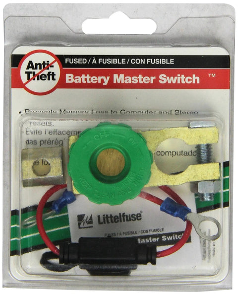 Packaging of Anti Theft Battery Master Switch For 12 24V Systems Up To 135A Fused Version with green knob and red cable
