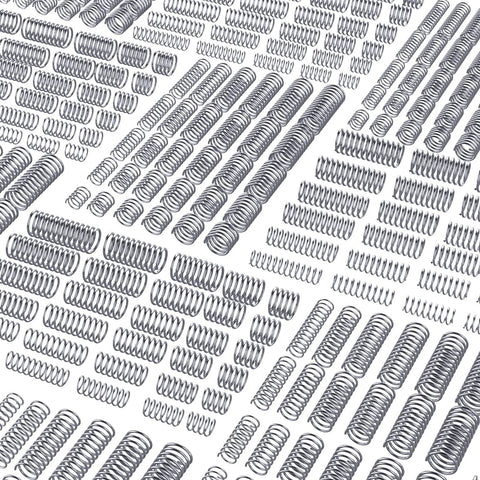 Compression springs assortment kit, 300 pieces, stainless steel, varied sizes on white background