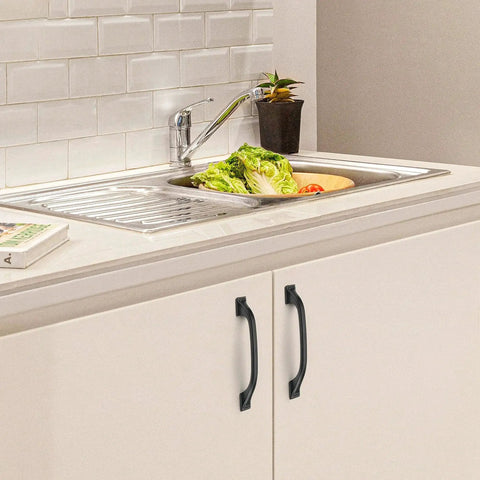 Kitchen cabinet with Three Pack Matte Black Cabinet Pulls Three And Three Quarters Inch Modern Arch Handles installed