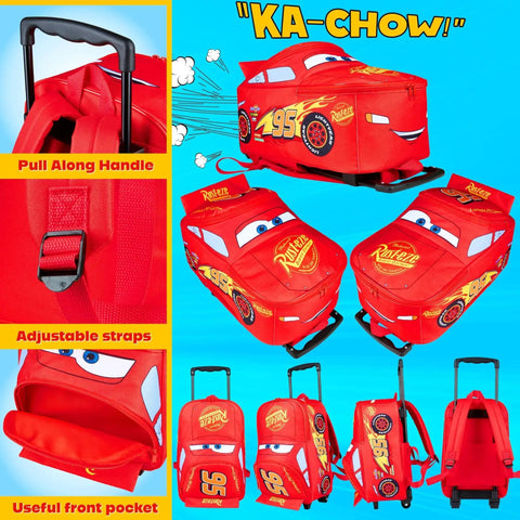 Lightning McQueen 16 Inch Kids Rolling Suitcase With Wheels And Extendable Handle 25L Two In One Backpack To Trolley Travel Bag