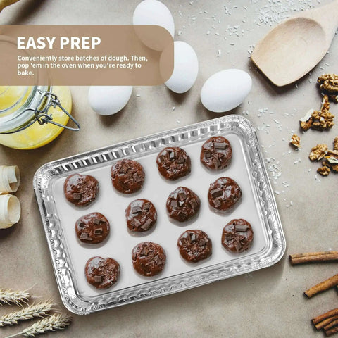 24 Pack Aluminum Disposable Cookie Sheets 16 By 11 Inch For Baking And Roasting Grilling Pans Nonstick Oven Safe with cookie dough