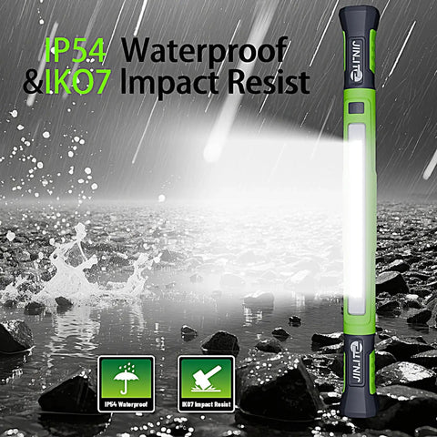 Magnetic 3000LM Rechargeable LED Work Light Bar With 5200mAh Battery under rain showcasing waterproof feature