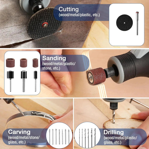 All In One 698 Piece Rotary Tool Accessories Kit With Diamond Cutting Wheels Sanding Bands for cutting, sanding, carving, drilling
