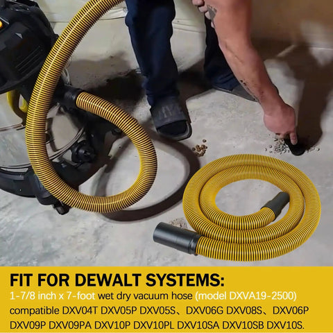 Direct Replacement Shop Vac Hose 1-7/8 Inch For 6-10 Gallon Wet Dry Vac used in garage setting, close view.
