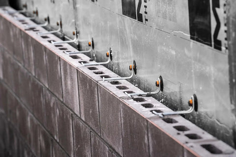 Thermal Grip Kit for Masonry Veneer Anchors Reduces Thermal Bridging Stops Air and Water Infiltration installed on concrete wall.
