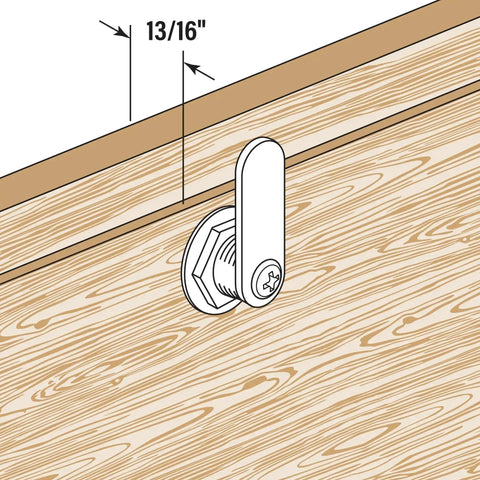 Diecast Keyed Alike Drawer And Cabinet Lock With Three Cams Trim Collar Two Washers Two Keys And Fasteners One And One Eighth Inch Length Fits Panels Up To 13/16 Inch Thick Stainless Steel installed on panel diagram