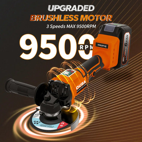 Cordless Angle Grinder With 20V Max Battery Compatibility, 3 Variable Speed, Pro Grade Brushless Motor With LED, in orange.