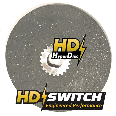 HD HyperDisc brake disc for EZ-GO golf carts; round gray abrasive wheel with central splined hub