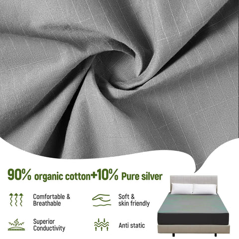 Grounding Sheets Queen Size With 10 Percent Silver Fiber And 90 Percent Organic Cotton Fitted Deep Pocket Gray on bed