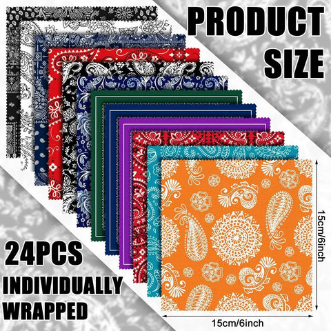 Multicolor Microfiber Cloths For Glasses Lenses And Cameras With Mandala Pattern, pack of 24 in various colors shown flat.