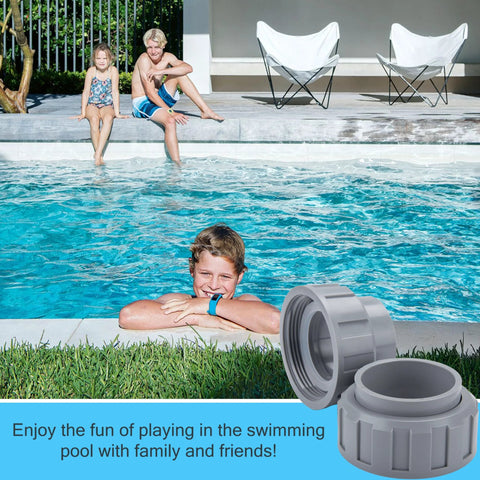 PVC connector with 2-nut heater flange, 2-inch gray plastic, 2-pack for pool heater fittings