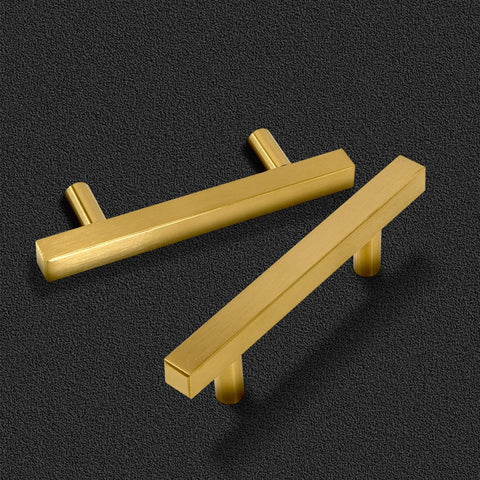 Gold Stainless Steel Cabinet Pulls Square Drawer Handles Set Of 2 127 Mm Long 12 Mm Wide 35 Mm High With 76 Mm 3 Inch Hole Centers