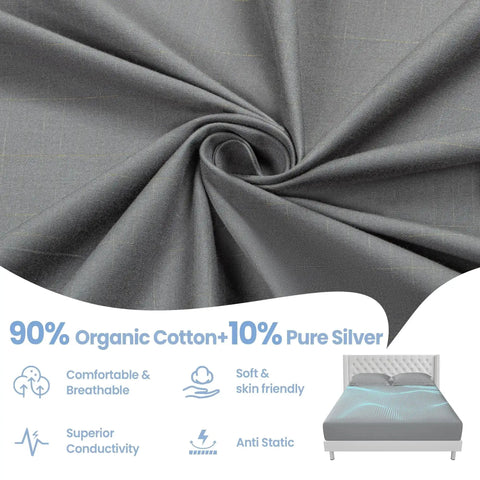 Grounding Sheets For Earthing, Gray Queen Size Fitted Bed Sheet With Silver Infused Fibers And Organic Fabric, 90% organic linen