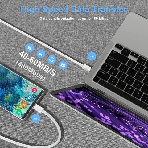 Apple USB C To USB C Cable 2 Pack 10ft Fast Charge 60W For iPhone 16 17 Pro connected to a phone and laptop for data transfer
