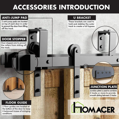 Black Rustic Double Track U Shape Bypass Sliding Barn Door Hardware Kit For Two Doors With 8 Foot Flat Track Anchor Rollers Easy Glide And Space Saving Design accessories.
