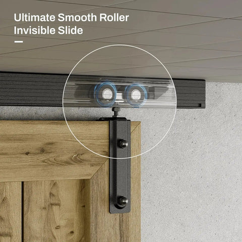 96 Inch Ceiling Mount Box Rail Barn Door Hardware Kit for single door, supporting 330 lbs, aluminum alloy sliding track.