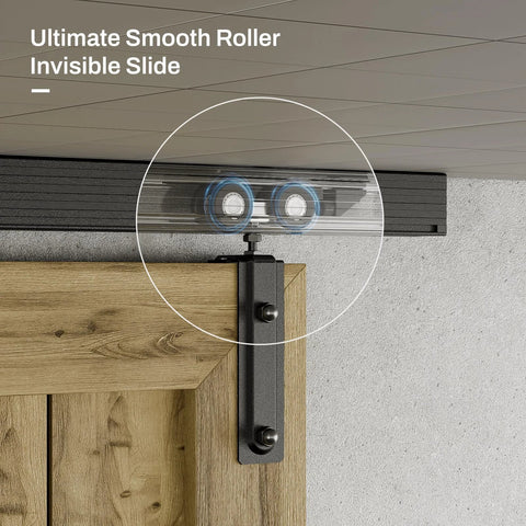 Heavy Duty Five Foot Ceiling Mount Box Rail Barn Door Hardware Kit In Aluminum Alloy For Single Door installed view