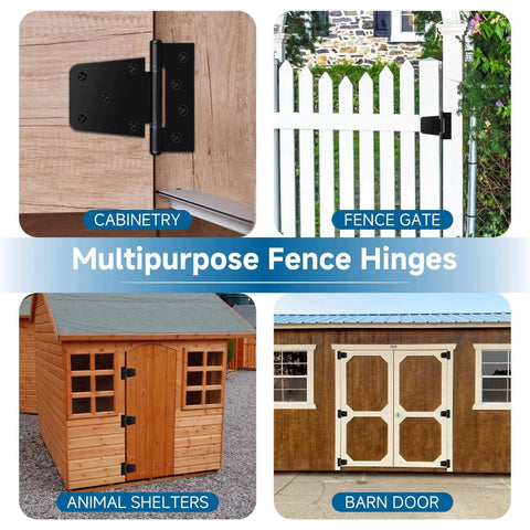 Multipurpose fence hinges used on cabinetry, fence gates, animal shelters, barn doors; Black iron 3.5 Inch Heavy Duty Gate Hinges 2 Pack set