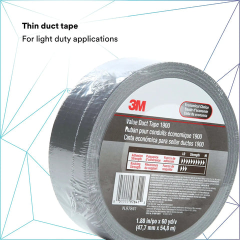 Value Thin Silver Duct Tape Single Roll, High-Tack Synthetic Rubber Adhesive, Moisture-Resistant Polyethylene Backing, 1.88 in x 60 yd