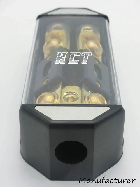Two Way ANL Fuse Holder For Car Audio One Zero Gauge In Two Four Gauge Out Gold Plated Terminals Includes Two 100 Amp Fuses