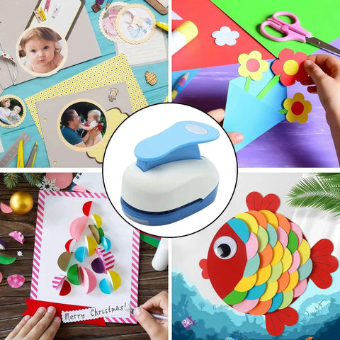 1 Inch Oval Lever Punch For Crafting And Scrapbooking Handheld Paper Punch For DIY Cards Gift Tags shown with art projects