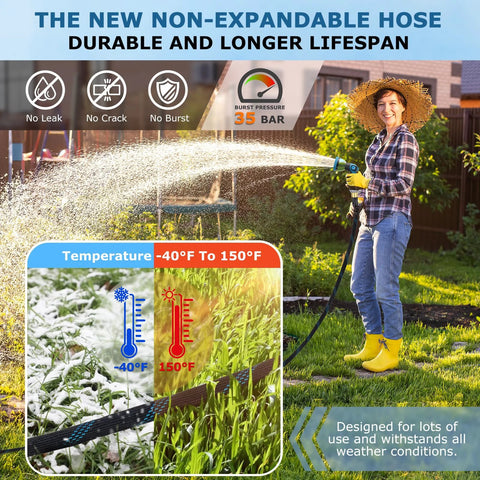 Garden hose: KETTOYA non-expanding 100 ft hose with 3/4 inch swivel connectors, fabric-covered, 10-pattern spray nozzle
