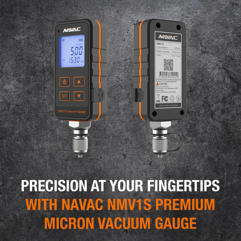 Pro Grade Micron Vacuum Gauge For HVAC Systems With Pirani Sensor And 500 PSI High Pressure Protection, digital display shown.