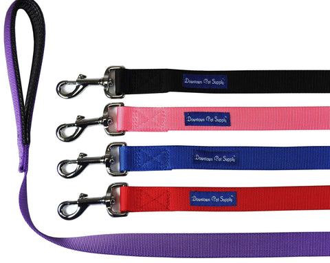 Heavy Duty 6ft Nylon Dog Leash With Padded Comfort Handle And Stainless Steel Fastener Half Inch Wide Purple Leash Built To Last Tough Rugged Weather Resistant Training Lead For Walking And Control shown in a row with other colors