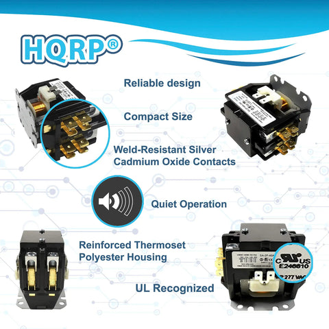 Single Pole 24V Condenser Contactor Replacement for 30 Amp systems with quiet operation and weld-resistant silver cadmium oxide contacts.