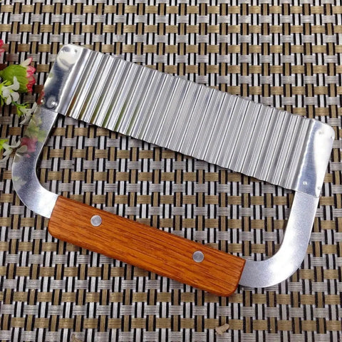 Crinkle Slicer Set Of 2 For Wavy Fries And Veggies With Stainless Steel Blade And Wooden Handle From Guardians on woven mat